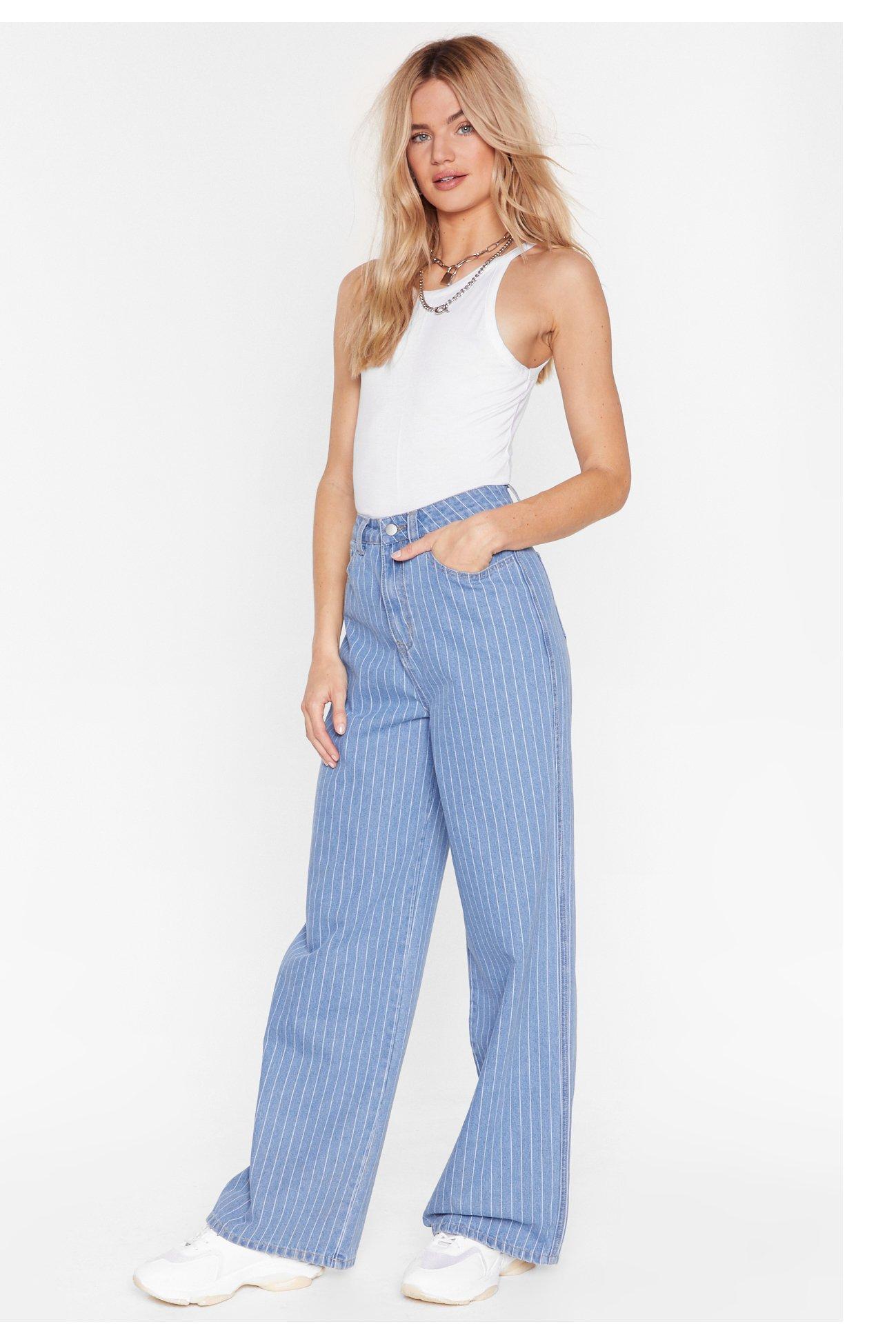 Pinstripe store blue jeans